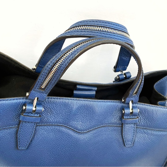 Rebecca Minkoff blue leather silver zipper top handle zip up sides purse bag - Picture 7 of 14